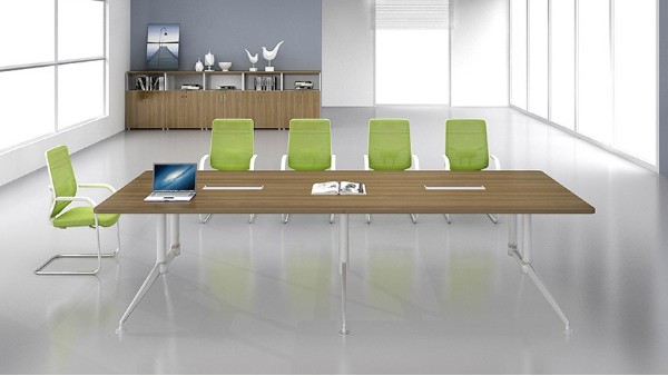 现代简约长条10人板式钢架会议桌洽谈桌